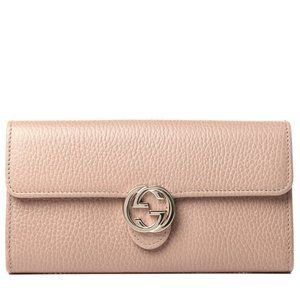 GUCCI Dollar Calfskin Interlocking G Continental Wallet in Antique Pink